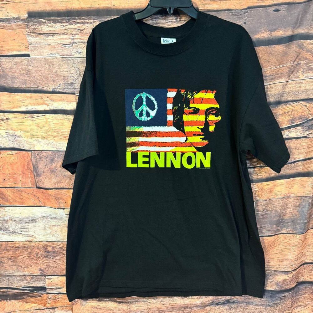 M&O Knits T-Shirt Men's Black XL John Lennon Peace Graphic Cotton Tee